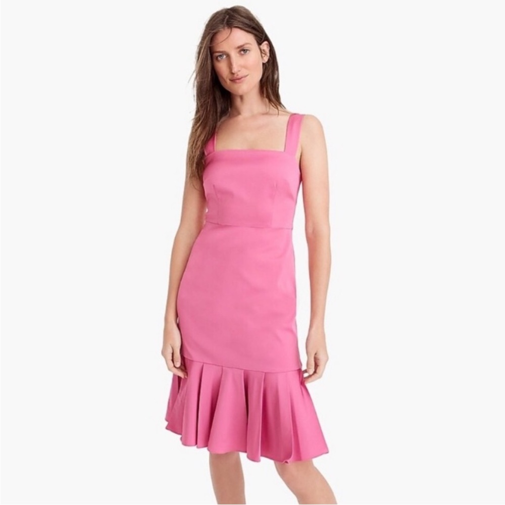 J.CREW 4 Pink Stretch Faille Dress with Fluted Hem